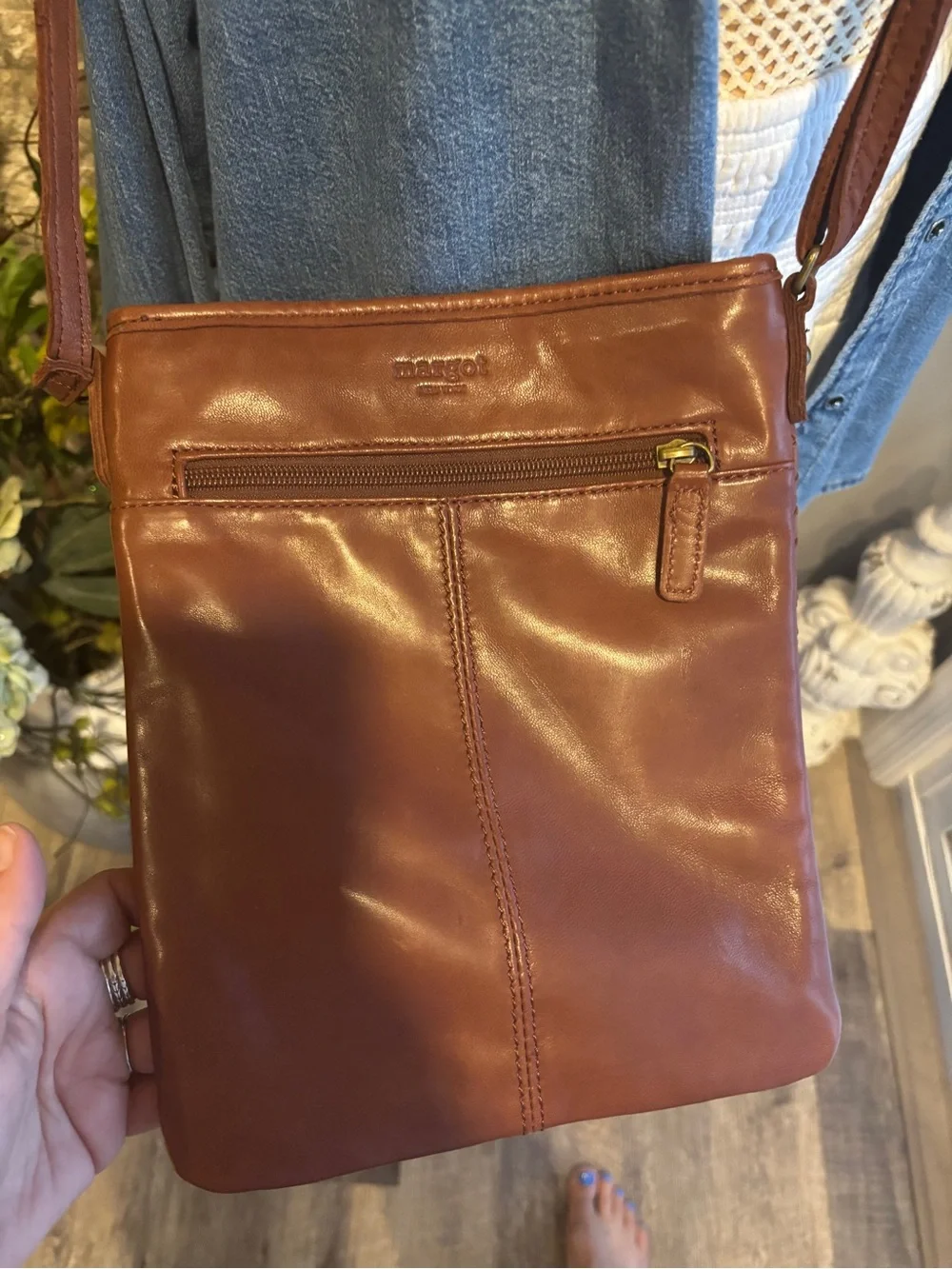 Margot Woven Buttery Soft Leather Messenger Bag - Chestnut Brown